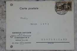 BE5 SAARBIET BELLE CARTE  1929 SARRELOUIS  A MONTBELIARD FRANCE  +++ ACH. LEVY +AFFRANCH. PLAISANT - Postal Stationery