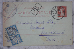 BE5  FRANCE  BELLE  CARTE ENTIER    1919  MULHLOUSE  A MONTBELIARD +PAIRE   TAXES  5C +AFFRANCH.INTERESSANT - Autres & Non Classés