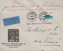 1935. NORGE. 45 ØRE LUFTPOST Michel Type II On Cover To Oslo Via Tromsø Cancelled STVANGER... (Michel 136 II) - JF524467 - Brieven En Documenten