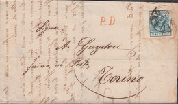 1858. Lombardei Und Venetien. 45  CENTES With Very Wide Margin At Left On Cover To Torino Cancelled MILANO... - JF432322 - Oest. Besetzung