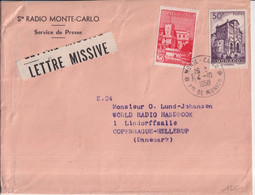 1958 - MONACO - ENVELOPPE EXPRES ! "LETTRE MISSIVE" De RADIO MONTE-CARLO => COPENHAGUE (DANEMARK) !! - Briefe U. Dokumente