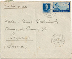 REGNO ITALIA OCCUPAZIONE ALBANIA DA SHKODER - TREG (SCUTARI) 30.9.1940 A LOSANNA Q. 25 + 20 P.A. SASSONE 22 / PA7 - Albanie