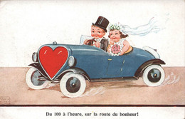 CPA Illustrateur John Wills - Du 100 A L'heure Sur La Route Du Bonheur - Enfants Mariés - Voiture Coeur - Wills, John