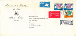 Israel Registered Cover Sent To Denmark 1989 From The Embassy Of Zaire Tel Aviv - Storia Postale