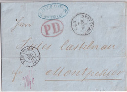 Delcampe - 1860 - ENTREE AMBULANT BADE STRASBOURG "A" - LETTRE De STUTTGART => MONTPELLIER - Marques D'entrées