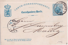 Delcampe - 1878 - LUXEMBOURG - CP ENTIER RARE => MAINZ (ALLEMAGNE) - Entiers Postaux