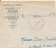 CHANTIER JEUNESSE POURQUOI PAS Groupement 24 LODEVE HERAULT Omeca Grattée  Cachet Vignette Fragment Lettre - WW II