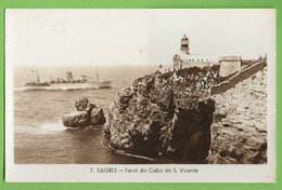 Delcampe - Sagres - Farol Do Cabo De S. Vicente - Lighthouse - Navio De Guerra - Warship. Faro. Portugal. - Faro