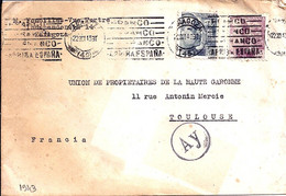 ESPAGNE N° 665/669 SUR LETTRE DE SARAGOZA / 22.10.43 POUR LA FRANCE + MARQUE DE CENSURE MILITAIRE "Ay" - 1931-50 Cartas