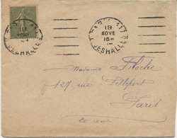 LETTRE AFFRANCHIE N° 130  OBLITERATION 5 DEMI LIGNES X 2 AVEC CAD PARIS 117  RUE DES HALLES -1913-15 - Mechanical Postmarks (Other)