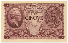 5 LIRE BIGLIETTO DI STATO ATENA LUOGOTENENZA UMBERTO VENTURA 23/11/1944 QFDS - Sonstige