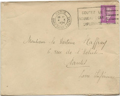 LETTRE AFFRANCHIE N° 292 DOUMER  OBLTEREE CAD PARIS  ANNEE 1934 - Briefe U. Dokumente