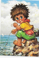 Delcampe - Dessin Enfant GAMINS Illustrateur Style Poulbot De Michel Thomas 1975 Le Pêcheur C/100 N77- Edit. Pram - Thomas