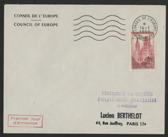 Enveloppe PREMIER JOUR Cote 24 € Avec N° 16 Timbre De Service "Conseil De L'Europe" Oblitéré. - 1950-1959