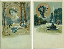 Delcampe - Série De 5 CPA - Femme En Médaillon, Paysage - Vor 1900