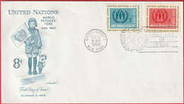 FDC - Enveloppe - Nations Unies - (New-York) (1959) - Année Mondiale Du Réfugié - Lettres & Documents