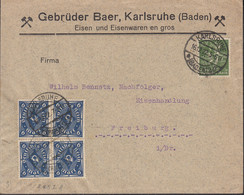 DR 187 A, 4x 228 P MiF, Auf Brief Der Fa. Gebr, Baer, Mit Stempel: Karlsruhe 16.12.1922 - Infla