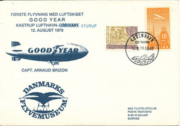 Denmark First Flight Airship Good Year Kastrup Airport - Sturup 12-8-1979 Capt. Arnaud Brizon With Cachet - Cartas & Documentos