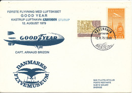 Denmark First Flight Airship Good Year Kastrup Airport - Sturup 12-8-1979 Capt. Arnaud Brizon With Cachet - Lettres & Documents