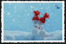Delcampe - Valentine's Greetings | Hearts | Snowman & Snowwoman, Kiss | Valentine's Day | Snowfall | Unused VF - Valentinstag