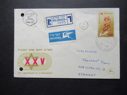Delcampe - Israel FDC 1958 XXV Anniversaire De La Maccabiade Einschreiben Registered Kfar Masaryk By Air Mail Nach Frankfurt - Briefe U. Dokumente