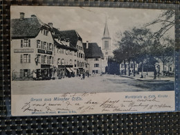 Delcampe - Carte MUNSTER Gruss Aus Munster Markplatz Eglise Catholique - Munster