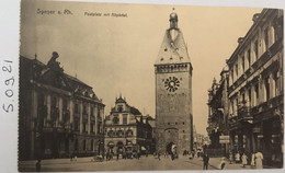 Delcampe - CPA Speyer Am Rhein, Postplatz Mit Altpörtel, Animée, Non écrite ,éd Theile 724 - Speyer
