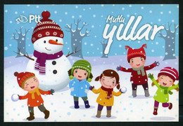 Children With Snowman | New Year | Unused VF - Dessins D'enfants