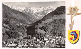 Delcampe - Souvenir D'ALLEVARD-les-BAINS (Isère) - Vue Générale Et Le Gleyzin - Edelweiss Collée + Blason Poisson - Allevard
