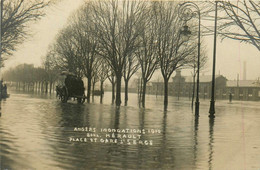 Angers * Carte Photo * Inondations 1910 * La Place Et Gare St Serge * Crue Catastrophe - Angers