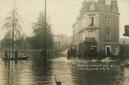 Angers * Carte Photo * Inondations 1910 * La Place Ney * Café De Belfort * Crue Catastrophe - Angers