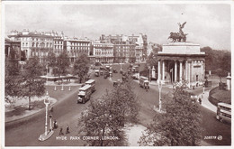 A18271 - HYDE PARK CORNER LONDON VINTAGE CAR VINTAGE BUS VALENTINE'S POSTCARD USED 1933 STAMP SENT TO ZURICH SWITZERLAND - Hyde Park