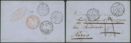 Env. Non Affranchie + Cachet Dateur Paris (1856), Port 4 Décimes > Marchienne-au-pont + DEBOURSE ! Retour Paris + Cachet - Correo Rural