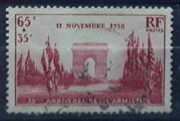 France 1938 , Yvert 403, 20 E Anniversaire De La Victoire Arc De Triomphe ,  65 C + 35 C Rouge Carmine Obl TB - Oblitérés