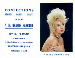 Petit Calendrier Ancien Publicitaire 1963 * Artiste Mylene DEMONGEOT Confections A La Grande Fabrique à Chateaubriant " - Small : 1961-70