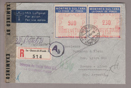 Delcampe - Motiv Uhren 1944-02-29 R-Zensur-Luftpostbrief V.Chaux-de-Fonds N.Buenos Aires Fr.11.30 Firmenfrei-O 9+2.30 Montr.Sultana - Uhrmacherei