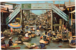 Delcampe - Thaïlande - Raiburi Province - Marché Flottant - Floating Market And Wooden Bridge - Canal Of Damnonsaduak - Thaïland