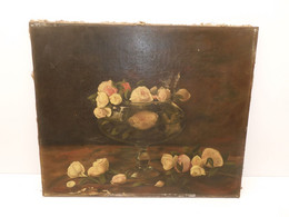 *TABLEAU HST Signé Albert CRESSWELL (1879-1936) Bouquet Roses POT à SANGSUES  E - Huiles