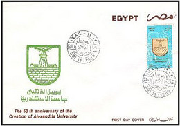 EGS30521 Egypt 1989 Illustrated FDC Golden Jubilee, Alexandria University - Cartas & Documentos