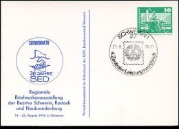 DDR PP16 D2/056 Privat-Postkarte AUSSTELLUNG SCHWEBRIA Schwerin Sost. Leistungsverglech 1976 NGK 4,00 € - Postales Privados - Usados