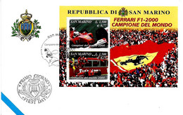 SAN MARINO - 2001 Ferrari F1 Campione Mondo 2000 Pilota M.Sschumacher Foglietto 2v. Su Busta Aasfn Fdc - 9207 - Covers & Documents