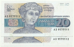 Bulgaria - 2 X 20 Leva - 1991 - P 100 - Unc. - Serie АЗ - Bulgarian National Bank - Bulgarie