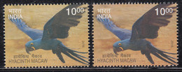 EFO, Colour Variety, India MNH 2016,  Bird, Hyacinth Macaw - Variétés Et Curiosités