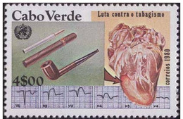 Diseased Heart, ECG, Anti Smoking, Cigar, Cigarette, Tobacco, MNH Cape Verde - Drugs Diseased Heart, ECG, Anti Smoking, - Drogen