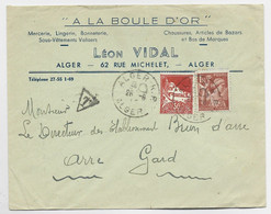 FRANCE IRIS 1FR50 BRUN MIXTE ALGERIE 50C LETTRE ALGER RP 28.6.1945 POUR ARRE GARD - 1939-44 Iris