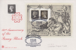 Enveloppe  FDC  1er  Jour   GRANDE  BRETAGNE   Bloc   Feuillet   150éme  Anniversaire  Du   BLACK  PENNY   1990 - 1981-1990 Decimal Issues