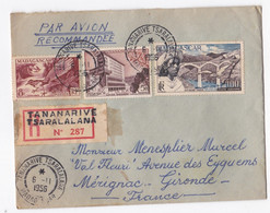 Lettre 1956 Madagascar Tananarive Pour Mérignac Gironde, 3 Timbres - Storia Postale