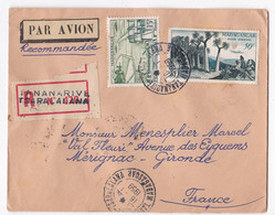 Lettre 1959 Madagascar Tananarive Pour Mérignac Gironde, 2 Timbres - Storia Postale