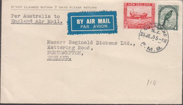 1935. New Zealand. Nice Small AIR MAIL Cover To England With 6 D Harvesting And 1 Sh Bir... (MICHEL 197, 200) - JF432521 - Briefe U. Dokumente