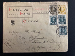 LETTRE Pour FRANCE TP 1F + 60c + 5c + Paire OBL.5 III 1928 OOSTENDE + HOTEL DU PARC + Arrivée OBL.MEC. AGEN RP - Cartas